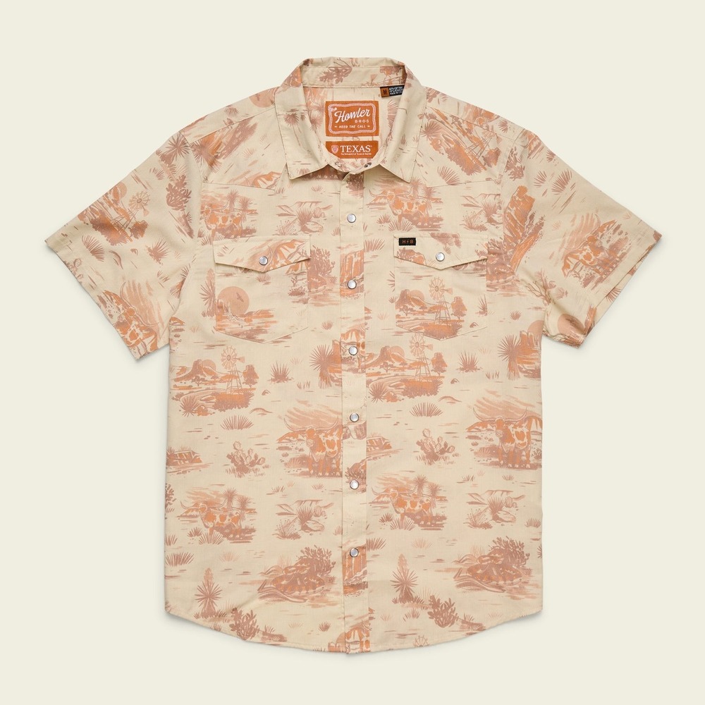 Howler Brothers University of Texas H Bar B Snap Shirt Mens Medium Tan Western
